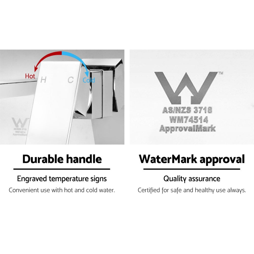 Cefito WELS Bathroom Tap Wall Square Silver Basin Mixer Taps Vanity Brass Faucet Deals499