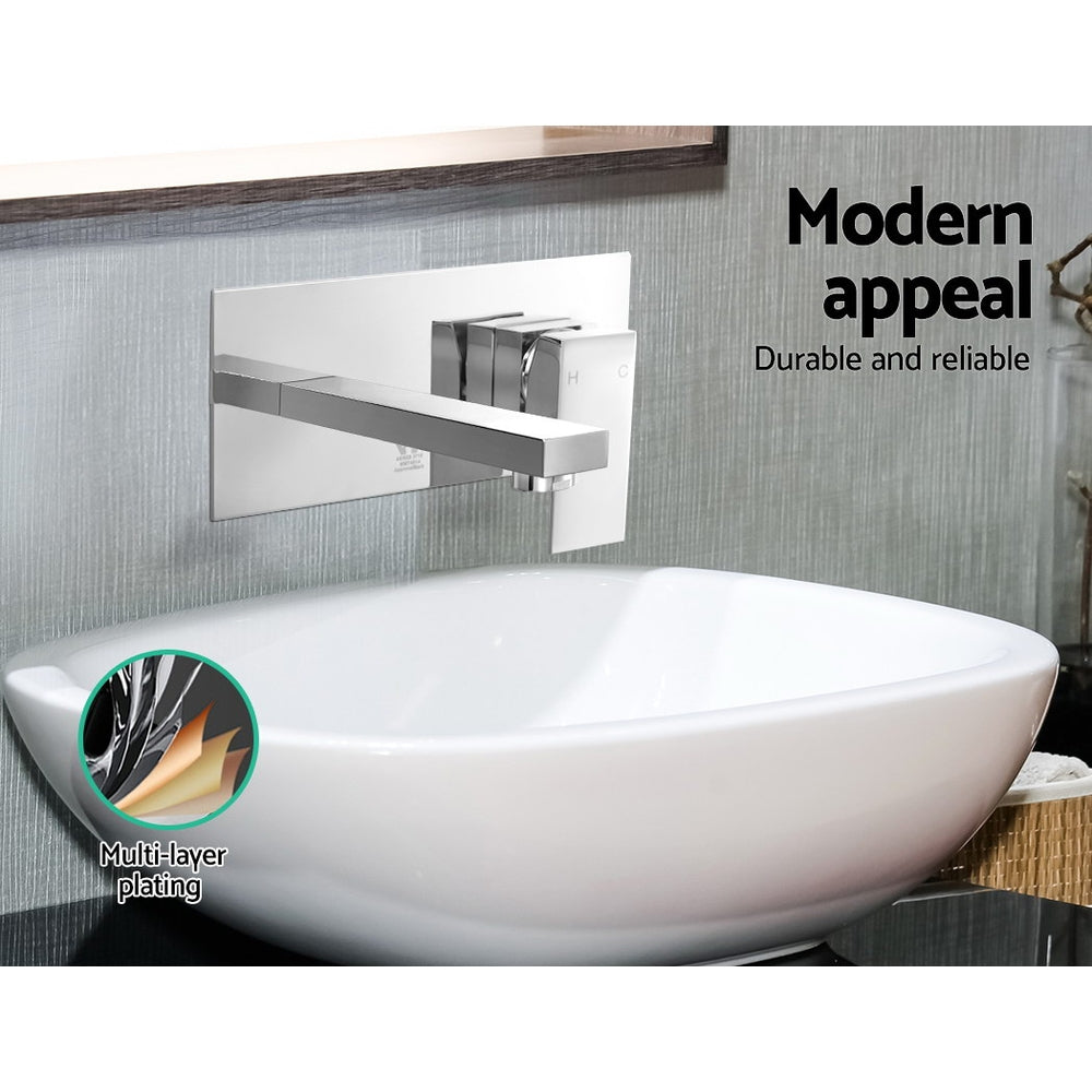 Cefito WELS Bathroom Tap Wall Square Silver Basin Mixer Taps Vanity Brass Faucet Deals499