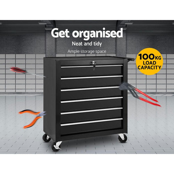 Giantz Tool Box Trolley Chest Cabinet 6 Drawers Cart Garage Toolbox Set Black Deals499