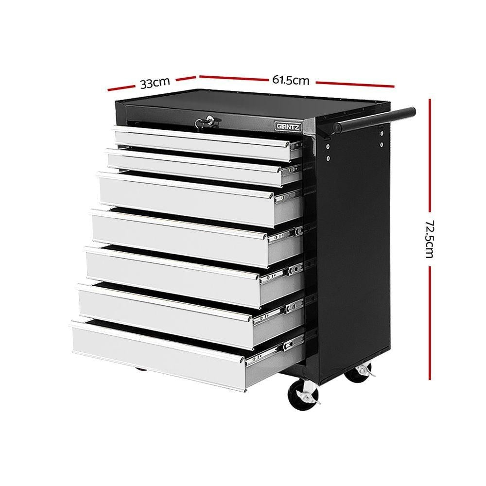 Giantz Tool Chest and Trolley Box Cabinet 7 Drawers Cart Garage Storage Black and Silver Deals499