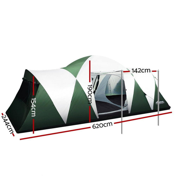 Weisshorn Family Camping Tent 12 Person Hiking Beach Tents (3 Rooms) Green Deals499