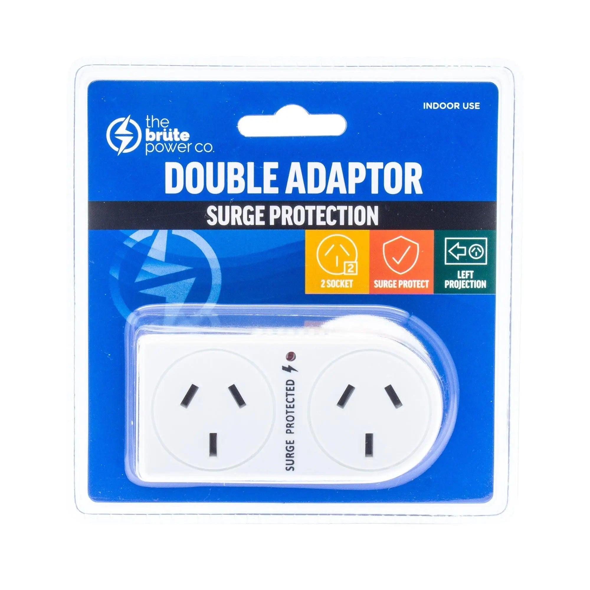 THE BRUTE POWER CO. Double Adaptor - Flat Left + Surge Protection THE BRUTE POWER CO