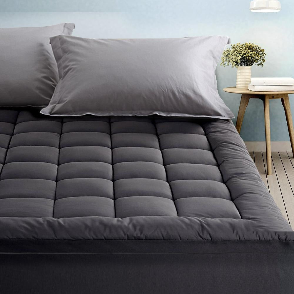 Giselle King Single Mattress Topper Pillowtop 1000GSM Charcoal Microfibre Bamboo Fibre Filling Protector Giselle