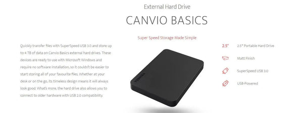 TOSHIBA 1TB CANVIOÂ® BASICS PORTABLE HARD DRIVE STORAGE. 3 Years Warranty (new HDTB410AK3AA) TOSHIBA