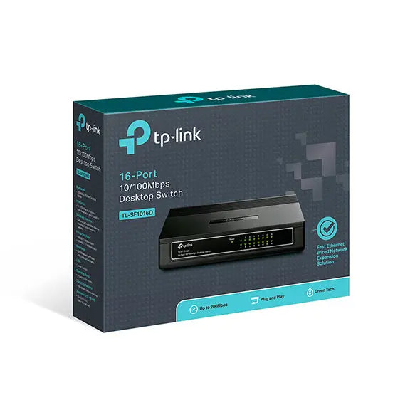 TP-LINK TL-SF1016D 16-Port 10/100Mbps Desktop Switch or wall-mounting design Plug and play 3.2Gbps Switching Capacity Auto-MDI/MDIX Supports MAC TP-LINK