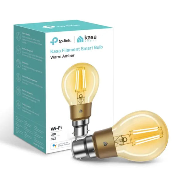 TP-Link KL60B Kasa Filament Smart Bulb, Warm Amber,  Bayonet, Dimmable, No Hub Required, Voice Control, 2000K, 5kWh/1000h, 2.4 GHz, 2 Year Warranty TP-LINK