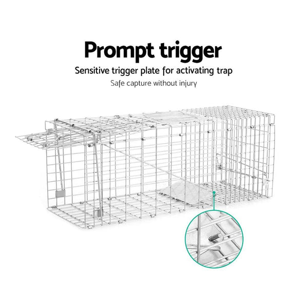 Humane Animal Trap Cage 94 x 34 x 36cm  - Silver Deals499