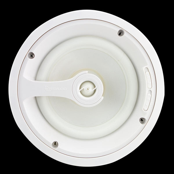 TRUAUDIO 2 way in-ceiling speaker, 8' white polypropylene woofer, 1' silk dome swivel tweeter. 5 - 125 watts, TRUAUDIO