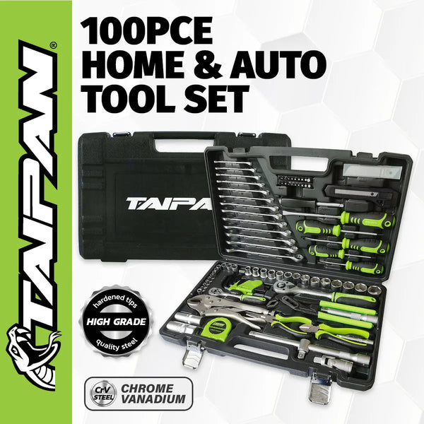 Taipan 100PCE Home Auto Premium Quality Tool Set Case Chrome Vanadium Steel Deals499
