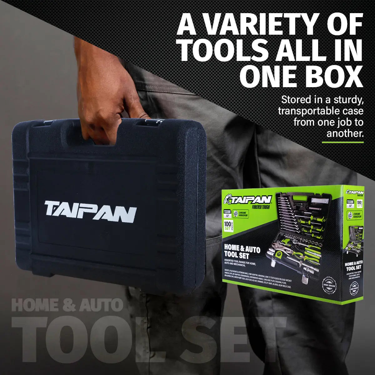 Taipan 100PCE Home Auto Premium Quality Tool Set Case Chrome Vanadium Steel Deals499