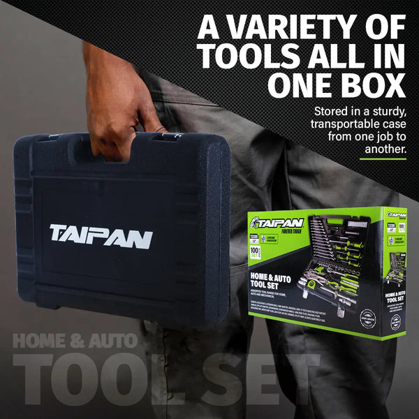 Taipan 100PCE Home Auto Premium Quality Tool Set Case Chrome Vanadium Steel Deals499