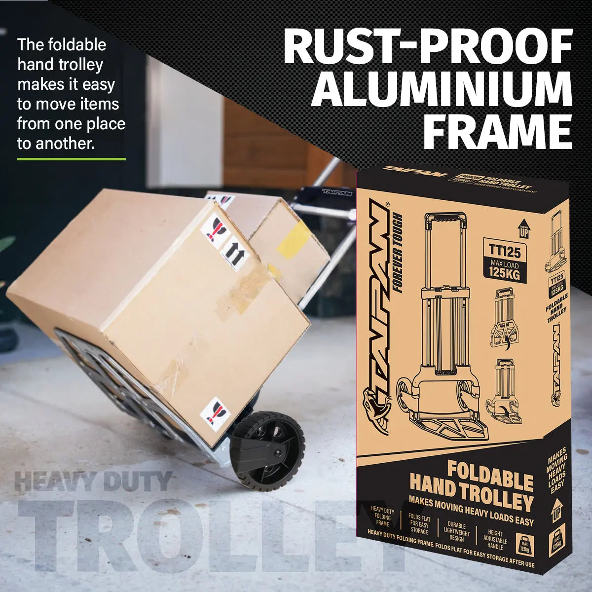 Taipan 125KG Foldable Hand Trolley Aluminium Frame Height Adjustable Handle Deals499