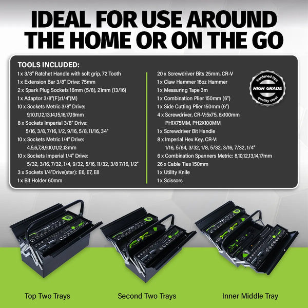 Taipan 126PCE 5 Tray Cantilever Metal Tool Set Premium Chrome Vanadium Steel Deals499