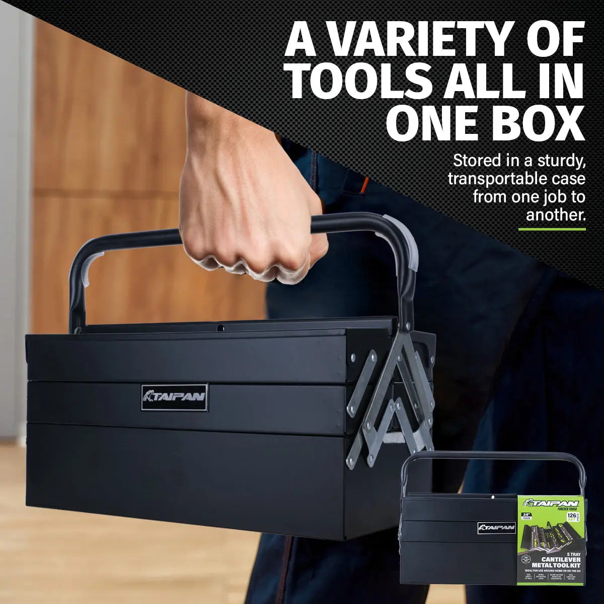 Taipan 126PCE 5 Tray Cantilever Metal Tool Set Premium Chrome Vanadium Steel Deals499