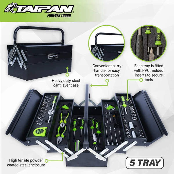 Taipan 126PCE 5 Tray Cantilever Metal Tool Set Premium Chrome Vanadium Steel Deals499