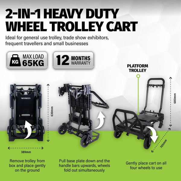 Taipan 65-125KG Foldable Trolley Cart Aluminium 2-In-1 Design Adjustable Deals499