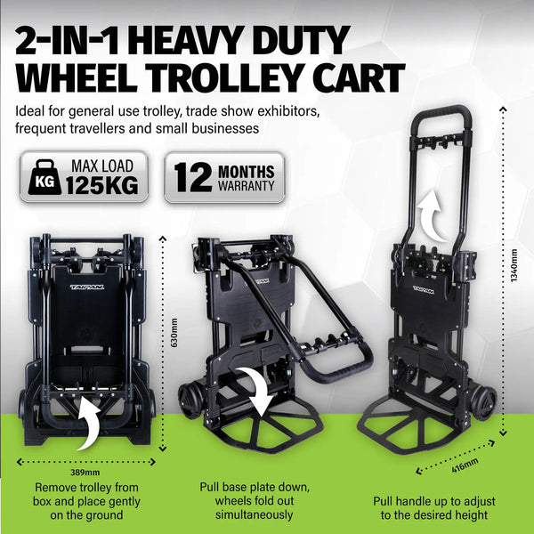 Taipan 65-125KG Foldable Trolley Cart Aluminium 2-In-1 Design Adjustable Deals499