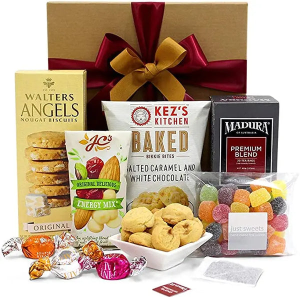 Tea Lover Gift Hamper with Premium Tea, Nougat Biscuits, Salted Caramel Bites & Fruit Jubes - Sweet & Dessert Hamper for Tea Parties, Birthdays, Christmas, Easter, Anniversaries, Weddings Deals499