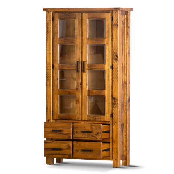 Teasel Display Unit Glass Door Bookcase Solid Pine Timber Wood - Rustic Oak Deals499