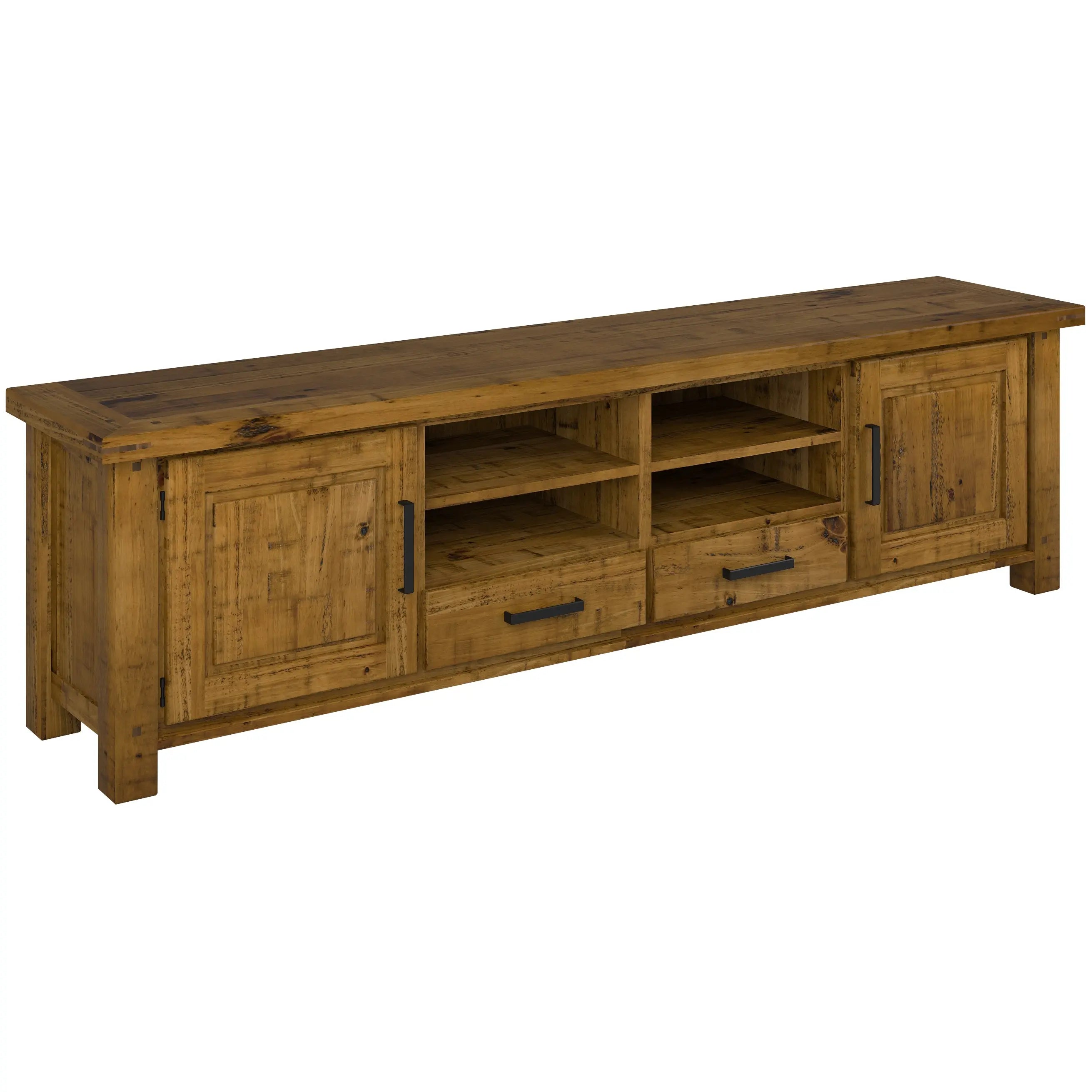 Teasel ETU Entertainment TV Unit 240cm 2 Drawer Solid Pine Wood - Rustic Oak Deals499