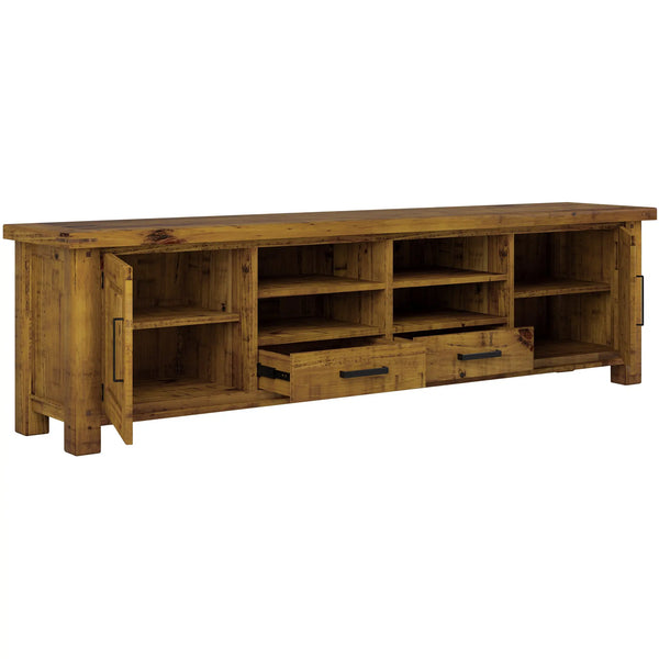 Teasel ETU Entertainment TV Unit 240cm 2 Drawer Solid Pine Wood - Rustic Oak Deals499