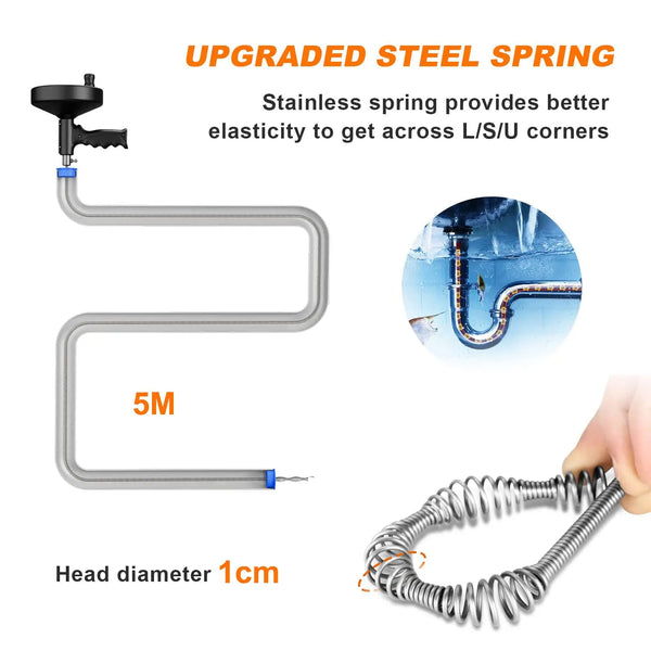 Toilet Drain Auger, 5m Kitchen and Bathroom Plumbing Clean Sinks Sewer Blockages Remover Deals499