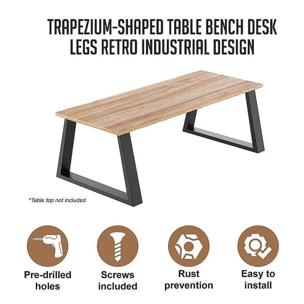 Trapezium Shaped Table Bench Desk Legs Retro Industrial Design Fully Welded - Black Deals499
