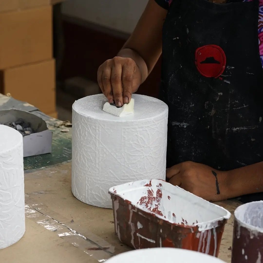 Tree Stripes Cylinder Pot Diwali - White (Large) Deals499