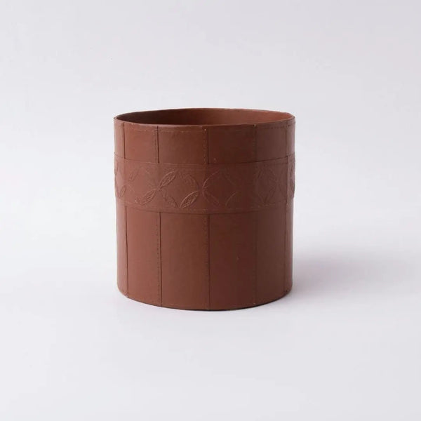Tree Stripes Leather Look Cylinder Pot - Cognac (Medium) Deals499