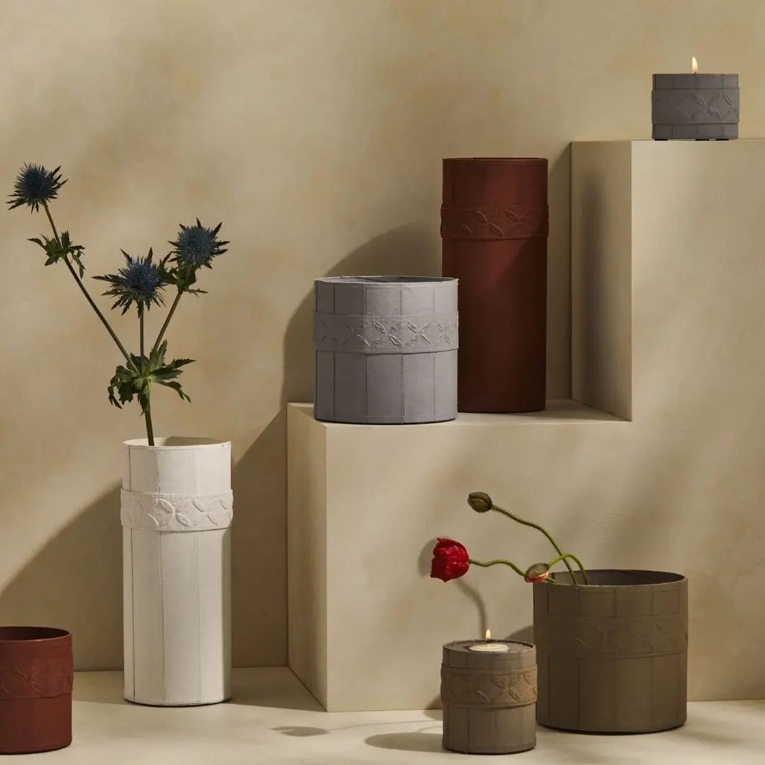 Tree Stripes Leather Look Cylinder Pot - Cognac (Small) Deals499