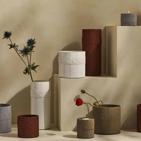 Tree Stripes Leather Look Cylinder Pot - White (Medium) Deals499