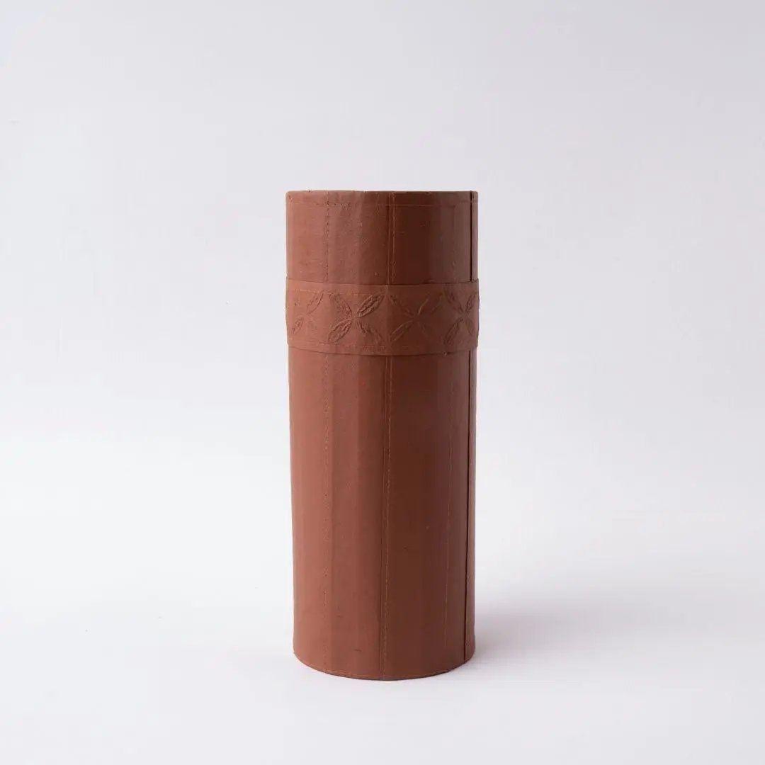 Tree Stripes Leather Look Cylinder Vase - Cognac Deals499