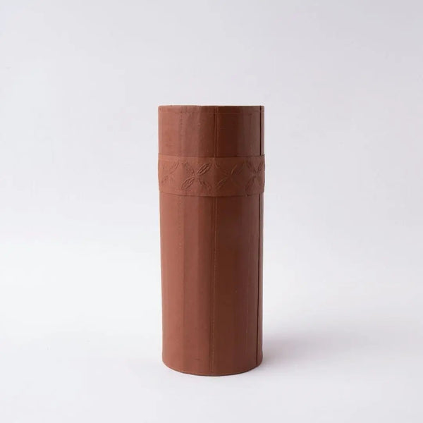 Tree Stripes Leather Look Cylinder Vase - Cognac Deals499