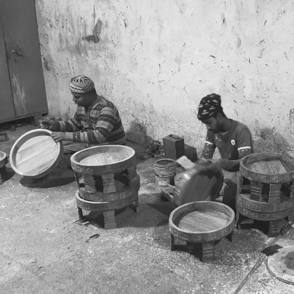 Tree Stripes Maala Hand Carved Chakki Accent Coffee Table (Natural) - Large Deals499
