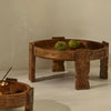 Tree Stripes Maala Hand Carved Chakki Accent Coffee Table (Natural) - Small Deals499