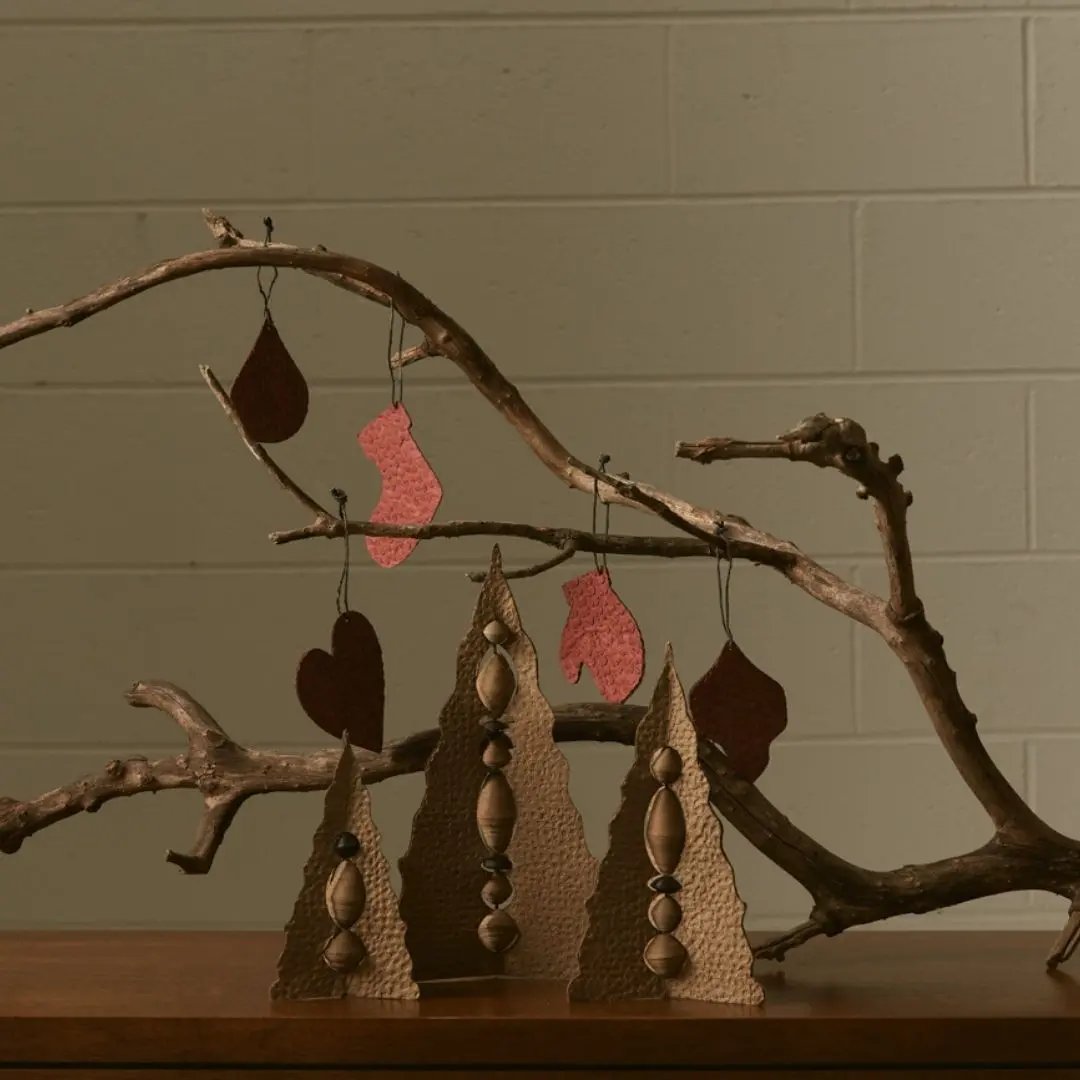 Tree Stripes Set of 12 Handmade Festive Christmas Ornaments in Dubai Red Deals499