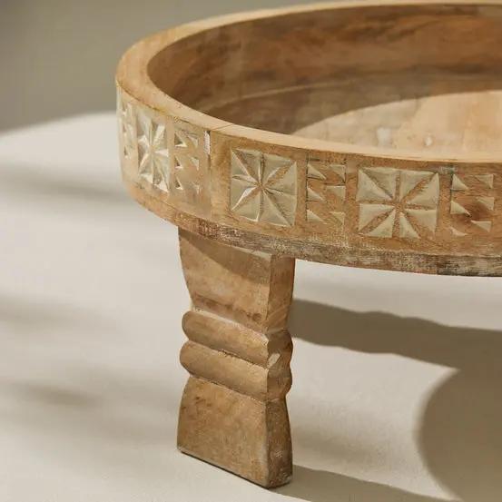 Tree Stripes Tara Hand Carved Chakki Accent Coffee Table (Whitewash) - Small Deals499