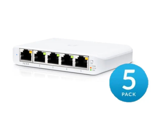 UBIQUITI USW Flex Mini - 5 Port Managed, UniFi, Layer 2 Gigabit Switch - 1x PoE Input - 5 Pack - No PSU UBIQUITI