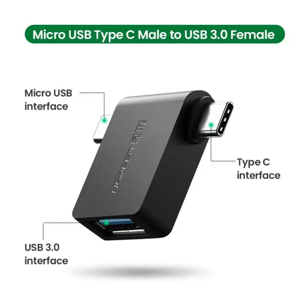 UGREEN Micro USB Male + USB-C to USB 3.0 Female OTG Adapter - 30453 Deals499