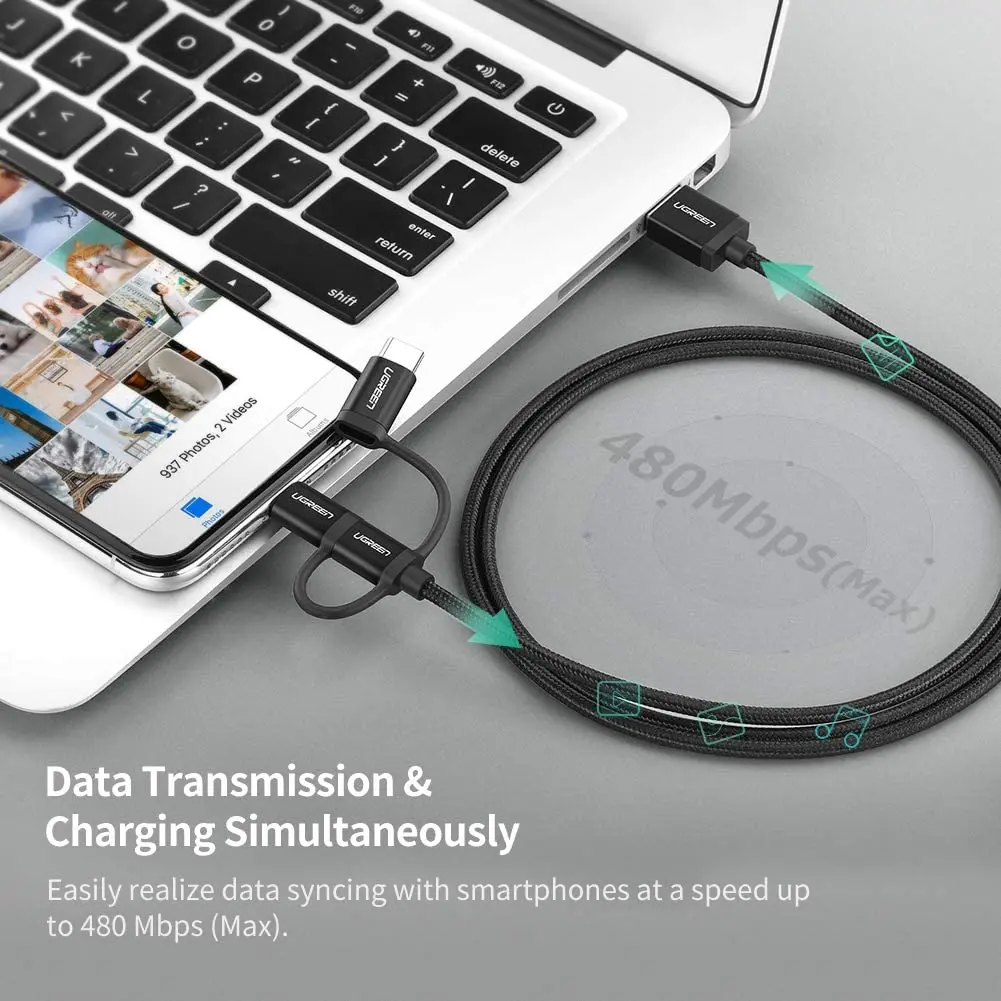 UGREEN USB-A To Micro USB++Type C (3 in 1) Cable (Black, 1m) - 80326 Deals499