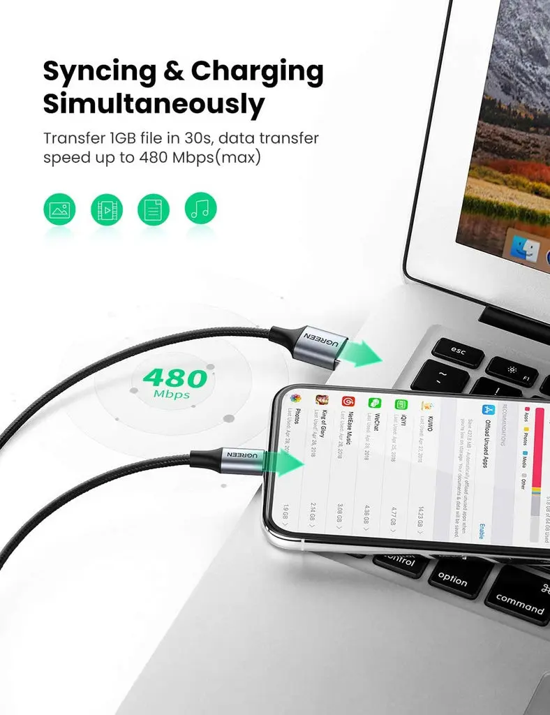 UGREEN USB-A to  Cable 2m (Aluminium case, Black) - 60158 Deals499