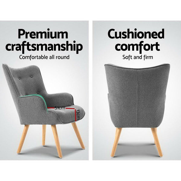 Artiss Armchair and Ottoman - Grey Deals499