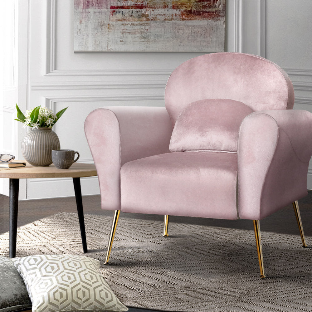 Artiss Armchair Lounge Chair Accent Armchairs Chairs Sofa Pink Velvet Cushion Deals499