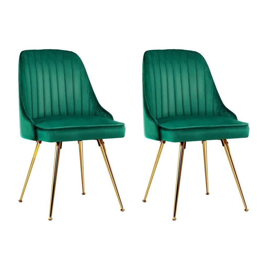 Artiss Set of 2 Dining Chairs Retro Chair Cafe Kitchen Modern Metal Legs Velvet Green Deals499