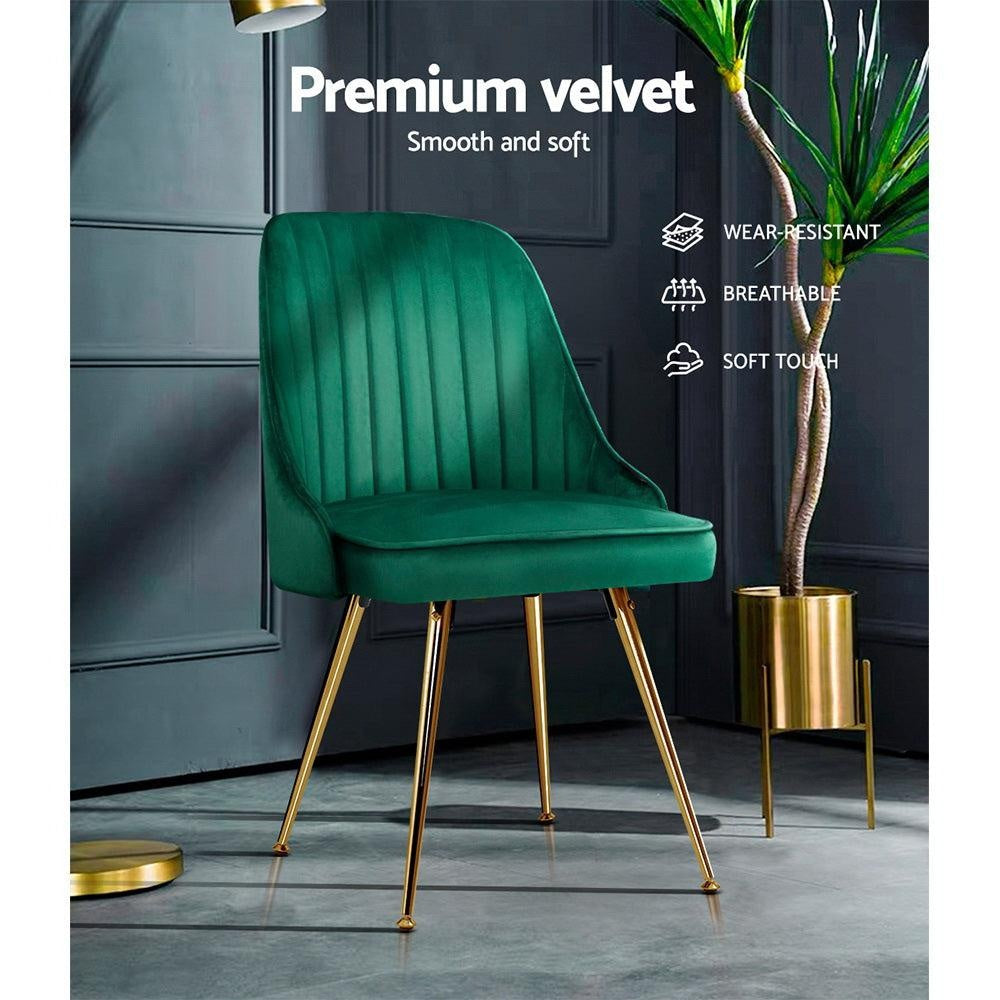 Artiss Set of 2 Dining Chairs Retro Chair Cafe Kitchen Modern Metal Legs Velvet Green Deals499