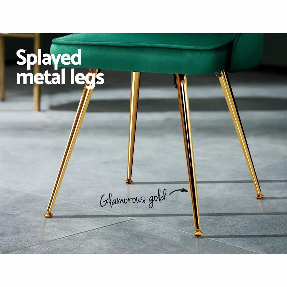 Artiss Set of 2 Dining Chairs Retro Chair Cafe Kitchen Modern Metal Legs Velvet Green Deals499