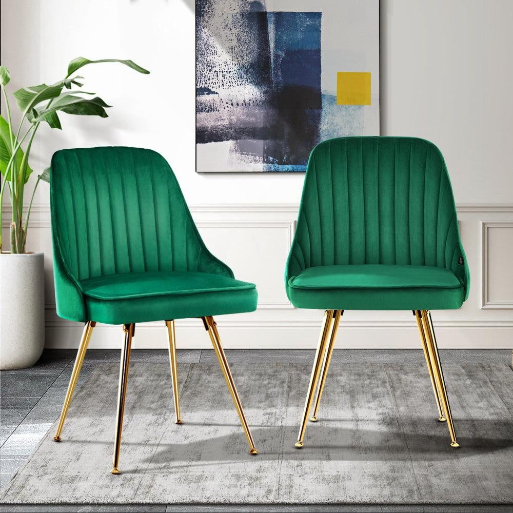 Artiss Set of 2 Dining Chairs Retro Chair Cafe Kitchen Modern Metal Legs Velvet Green Deals499