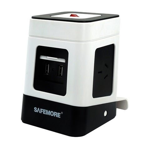 SAFEMORE Single Level VPS Minio Power Stackr 3 Outlets with 2 USB Charging - White/Black SAFEMORE