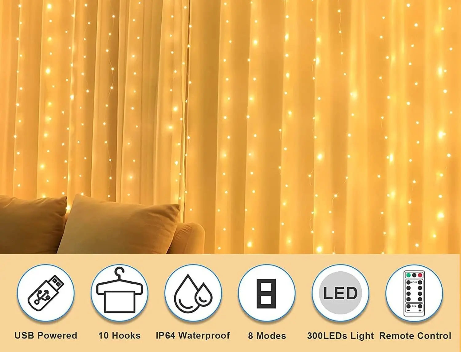 USB Powered 300 LED Curtain String Light with 8 Modes and Remote Control for Bedroom Party Wedding Decorations Deals499