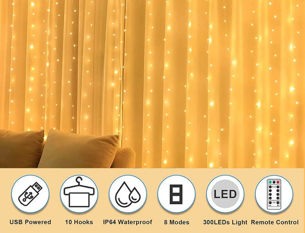 USB Powered 300 LED Curtain String Light with 8 Modes and Remote Control for Bedroom Party Wedding Decorations Deals499